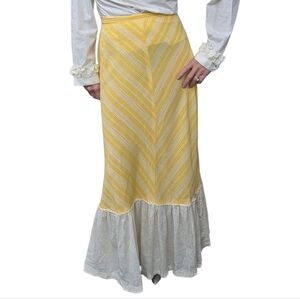 Vintage 70s Betty Lou of California Yellow Chevron Prairie Maxi Skirt Boho